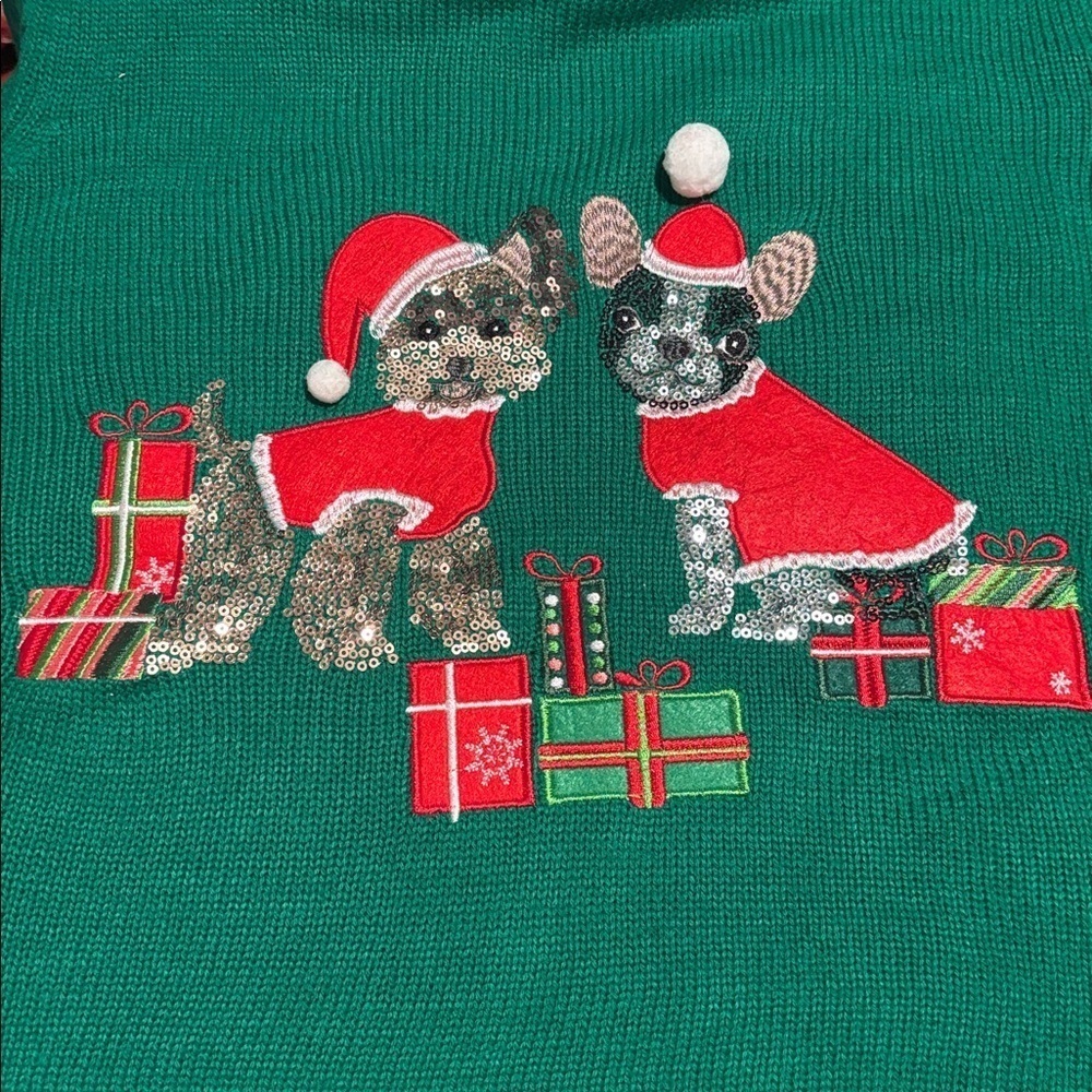 Holiday Lane Women's Sequined Dogs Crewneck Sweater petite large nwt